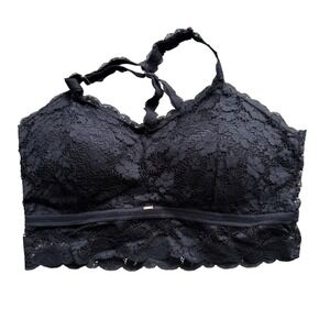 Judy K Lace Bralette Womens 1X/2X Black Strappy Back Longline Padded Boho